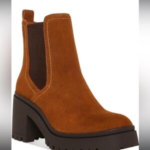 AQUA COLLEGE Womens Brown 1" Platform Raine Round Toe Block Heel Chelsea 9.5 M